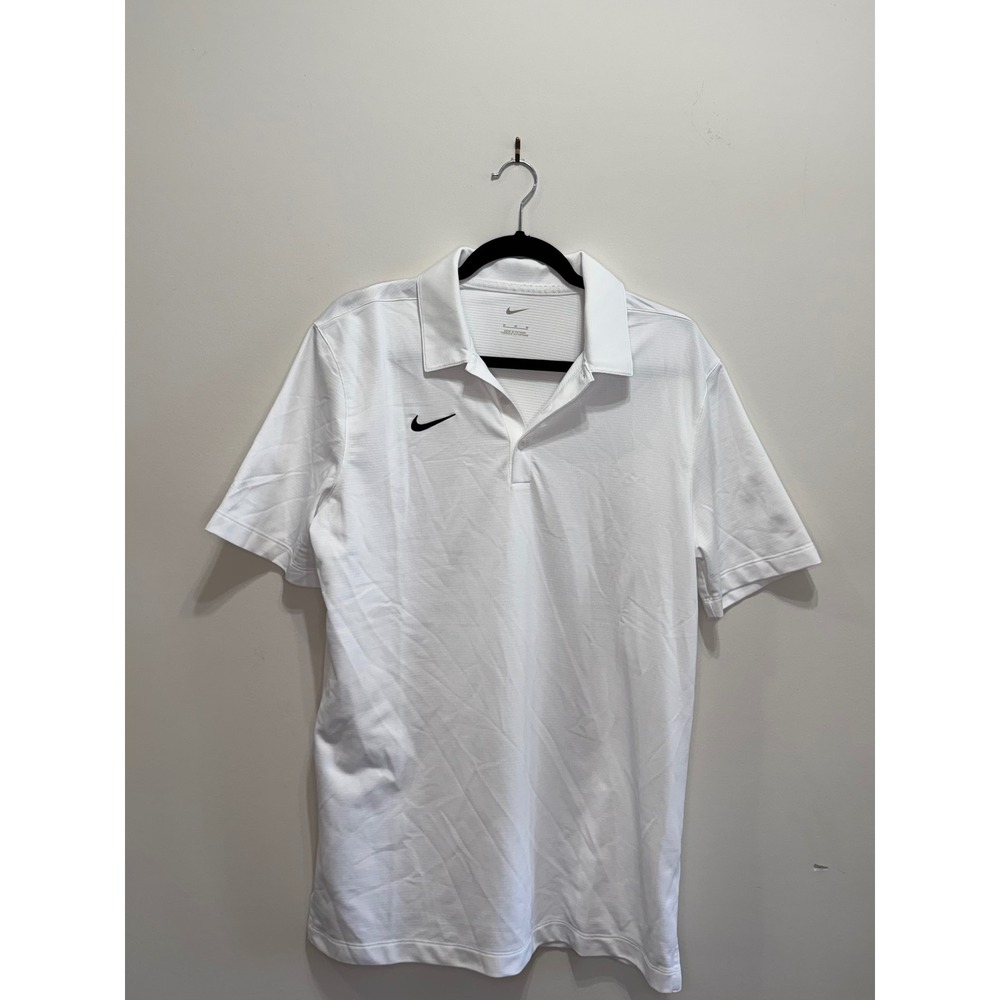 Nike Dri-FIT Mens White Short Sleeve Golf Polo Shirt Size Medium Logo
